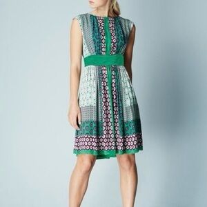 Boden Selina Sleeveless Fit & Flare Midi Dress Green Geometric 4 Petite